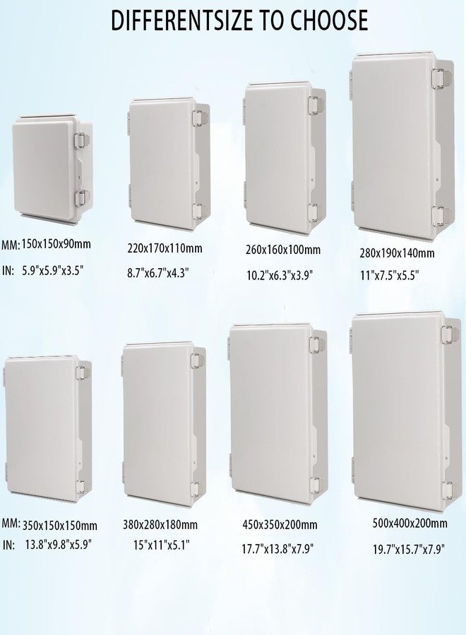Zulkit Junction Box,IP67 Waterproof Electrical Box Hinged Cover Stainless Steel Latch Plastic Enclosure for Project with Mounting Plate Wall Bracket and 2 Cable Gland Grey 8.7"x6.7"x4.3"/220x170x110mm - Image 3